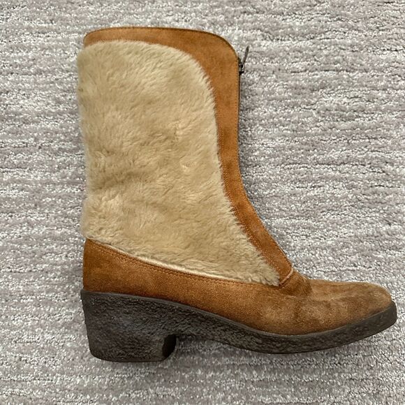 VTG Quoddy Moccasins Boots Brown Shearling Leather USA Made 60s Western Boho - Picture 4 of 15